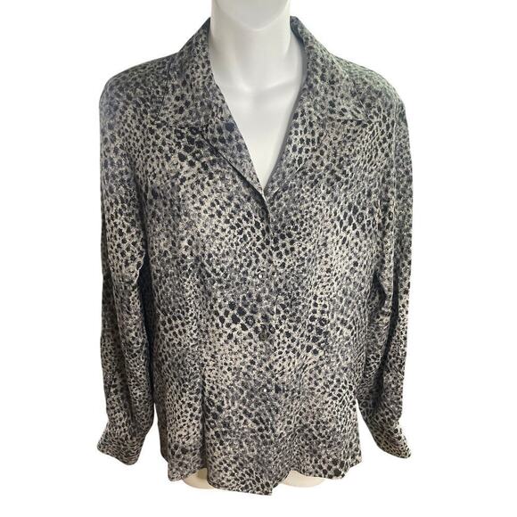 Talbots Tops - Vintage Talbots Pure Silk Gray Animal Print Button Up Blouse Size 8 Petite
